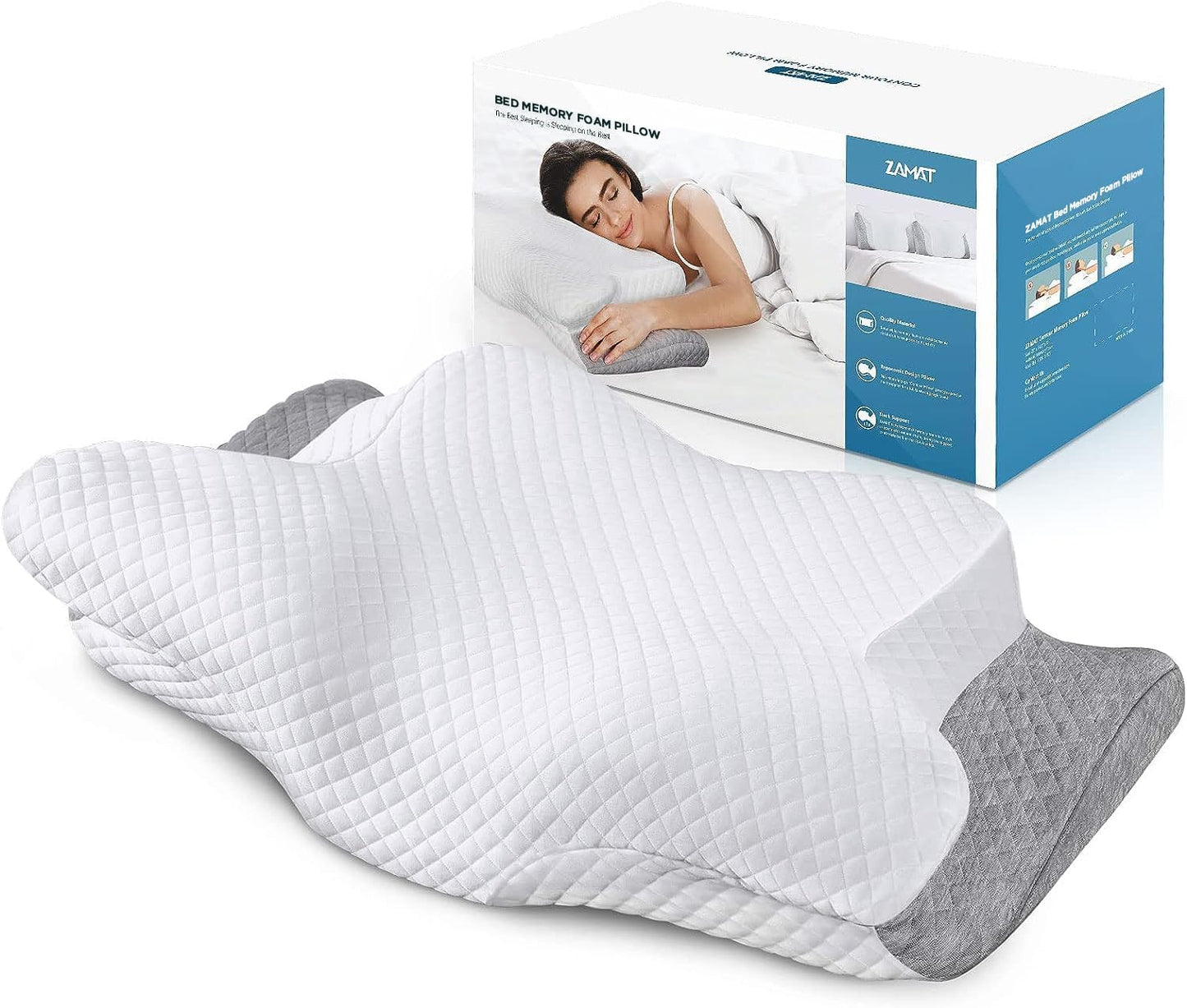 Adjustable Cervical Memory Foam Pillow, Odorless Neck Pillows for Pain Relief, Orthopedic Pillows for Sleeping with Cooling Pillowcase, Ergonomic Support Pillow for Stomach, Back, Side Sleeper
