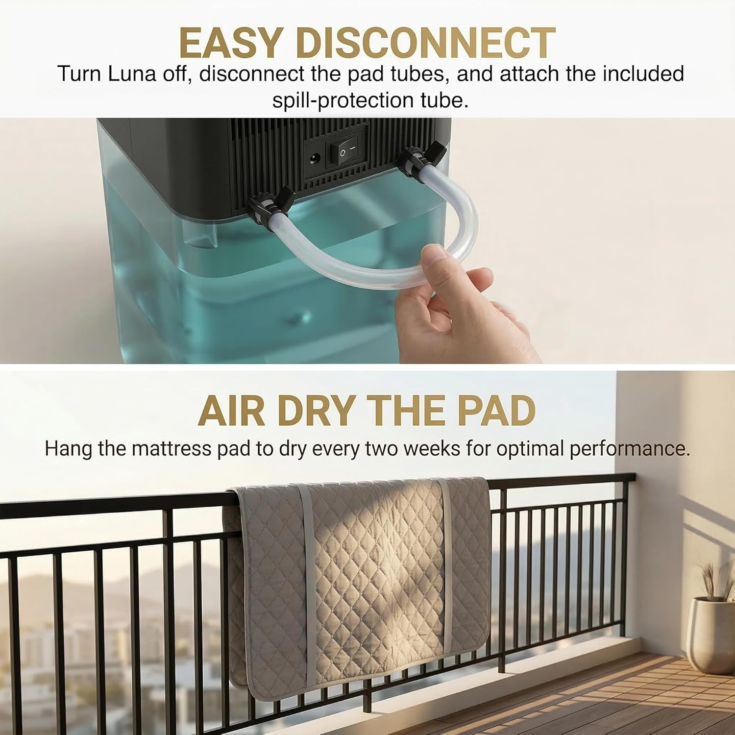Luna - Water-Cooled Bed Cooling System - Elegant & Compact Bed Cooler for Hot Sleepers, Deep, Restorative Sleep - Dual-Sided Cooling Mattress Pad & Precise Temperature Control