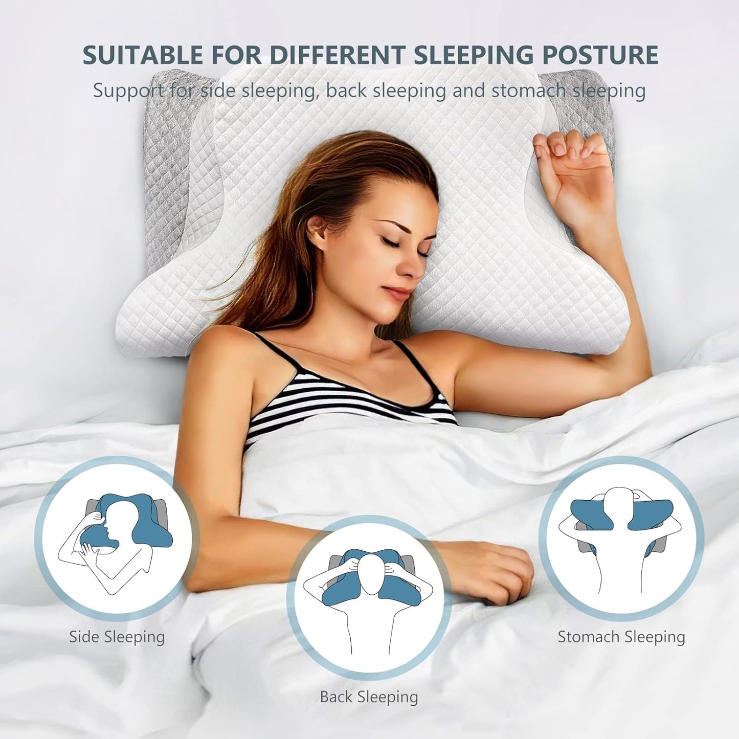 Adjustable Cervical Memory Foam Pillow, Odorless Neck Pillows for Pain Relief, Orthopedic Pillows for Sleeping with Cooling Pillowcase, Ergonomic Support Pillow for Stomach, Back, Side Sleeper