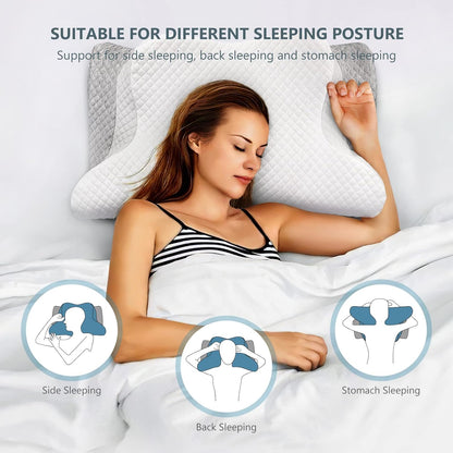 Adjustable Cervical Memory Foam Pillow, Odorless Neck Pillows for Pain Relief, Orthopedic Pillows for Sleeping with Cooling Pillowcase, Ergonomic Support Pillow for Stomach, Back, Side Sleeper